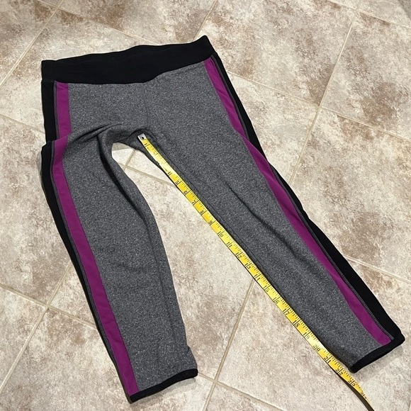GH Bass capri crop leggings mid rise black purple gray stripe stretch large - Picture 6 of 9